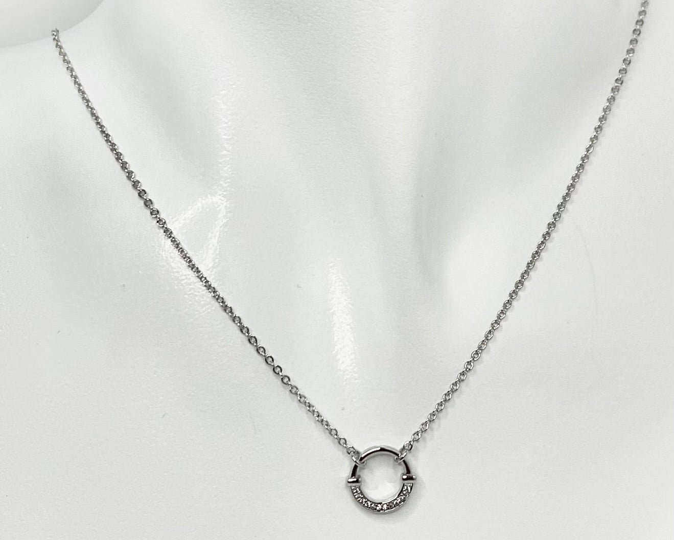 Circle Pave Pendant Short Chain Necklace