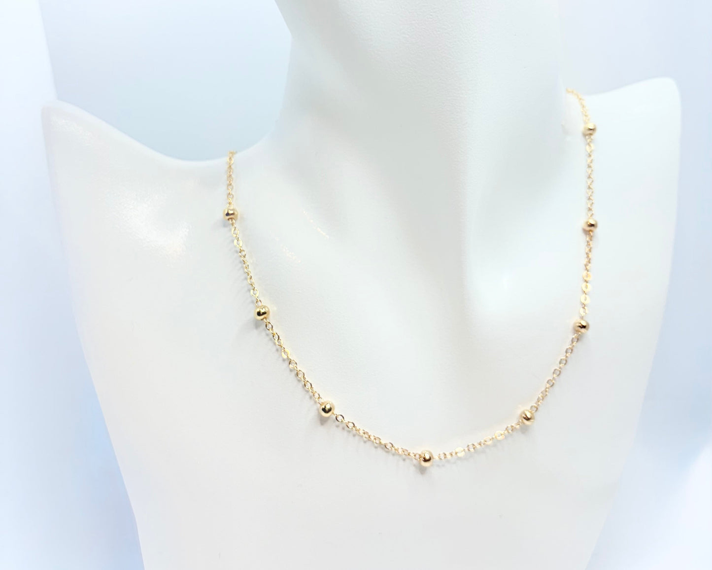 18K Gold Filled Metal Ball Station Chain Necklace