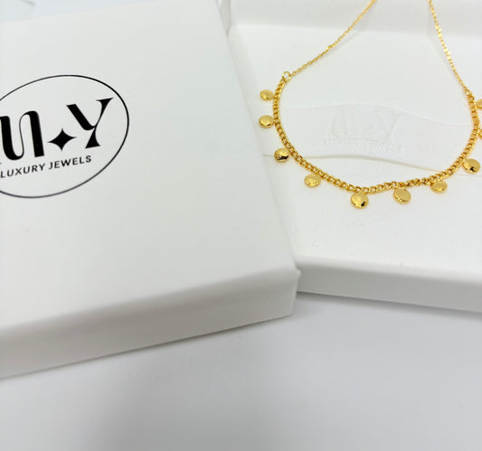 Gold Dipped Disc Fringe Anklet