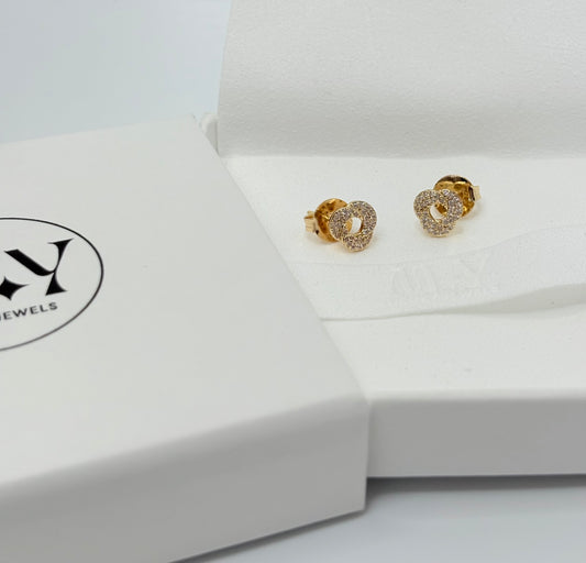 18k Gold Pave Knot Stud Earrings