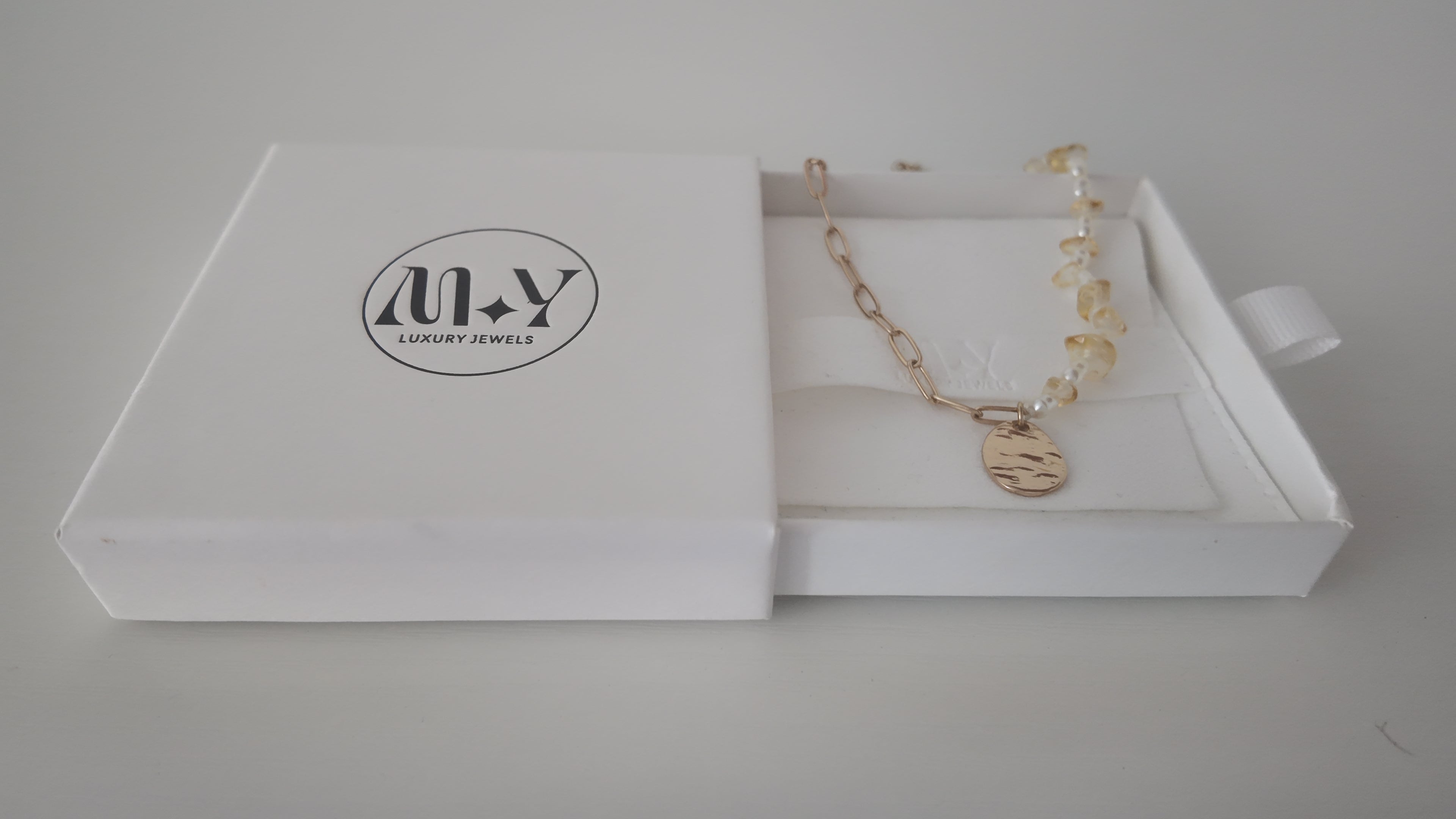 Hammered Metal Charm Natural Stone And Pearl Beaded Anklet