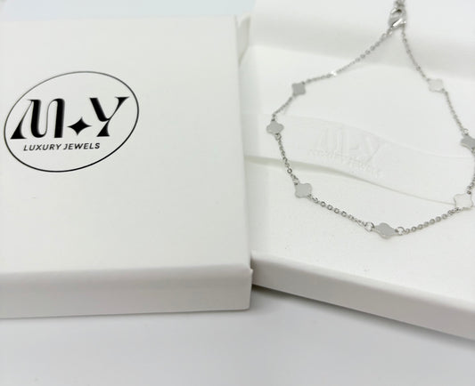 Silver Clover Charm Station Anklet