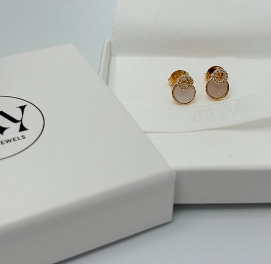 18k Gold Disc Pave Stud Earrings