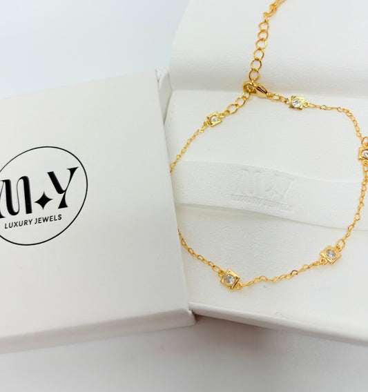 Stone Station Heart Link Chain Anklet