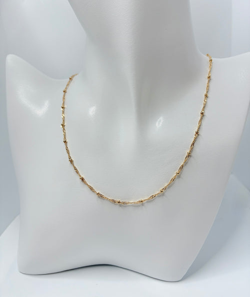 18k Gold Ball Satelite Twisted Chain Necklace