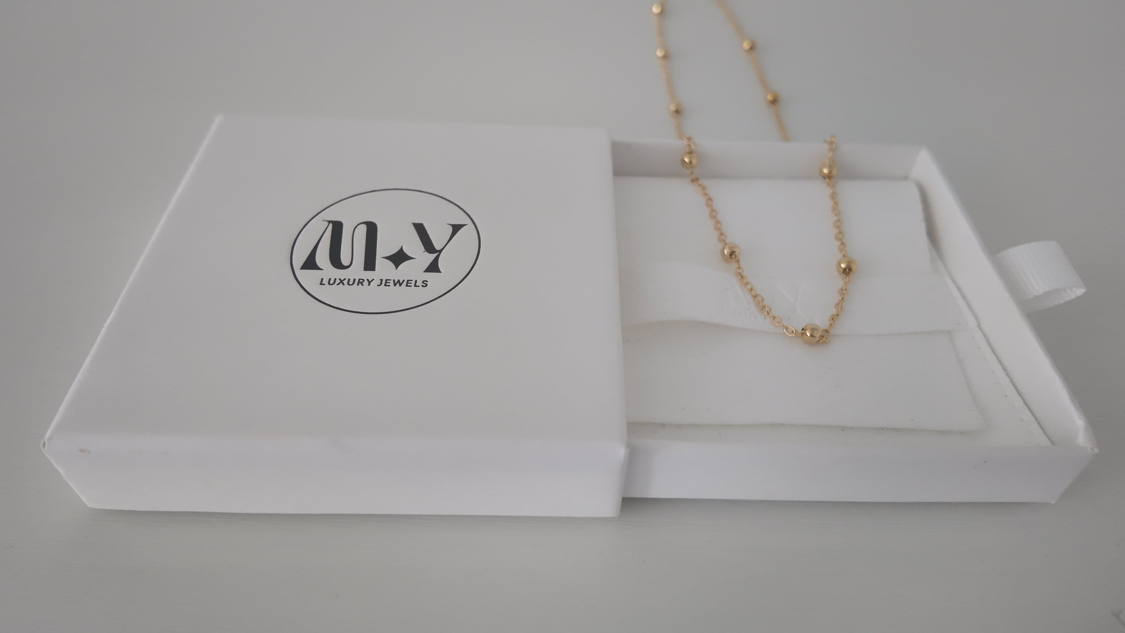 18K Gold Filled Metal Ball Station Chain Necklace