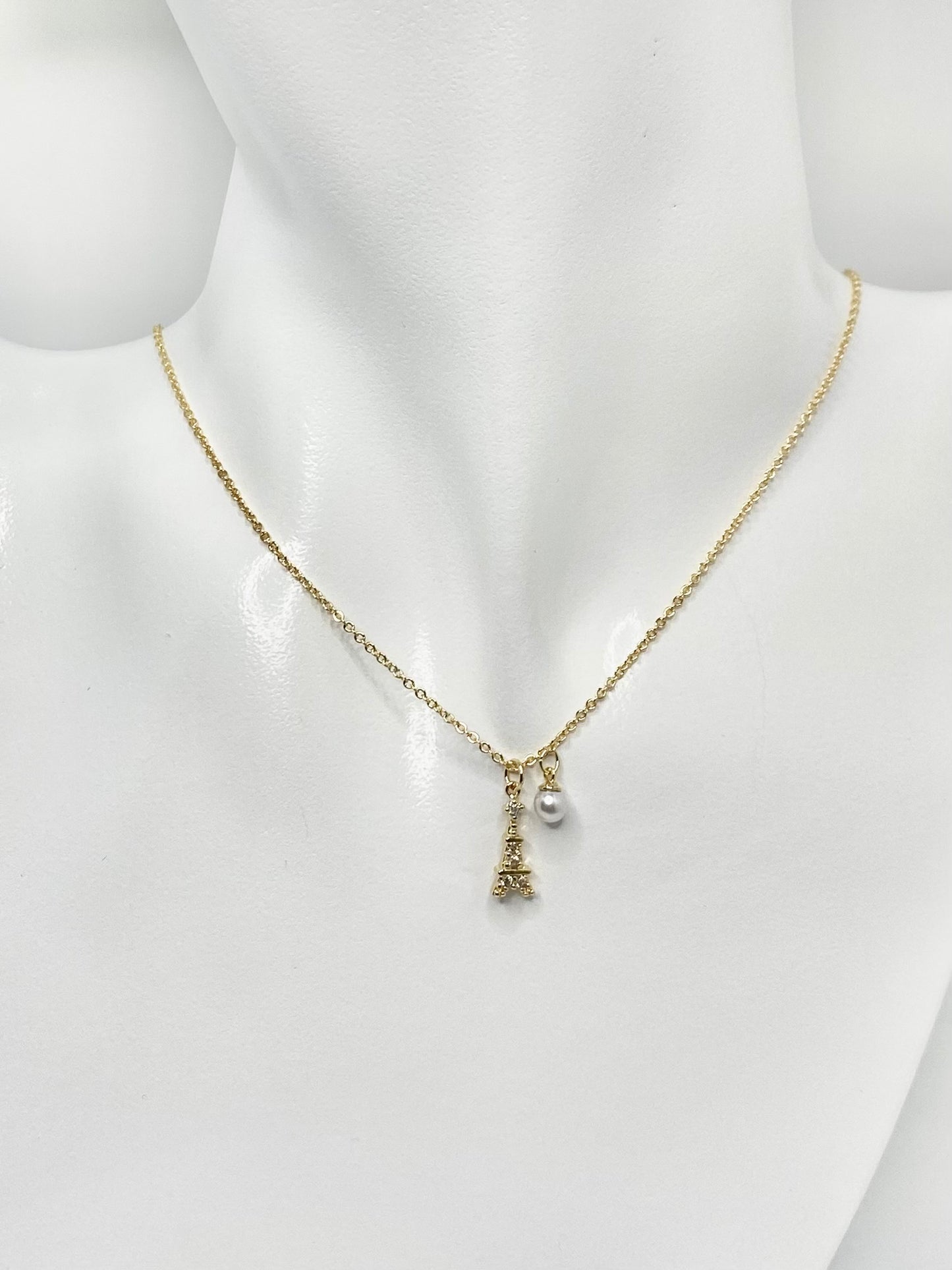 Eiffel Tower Pave Pendant Short Chain Necklace