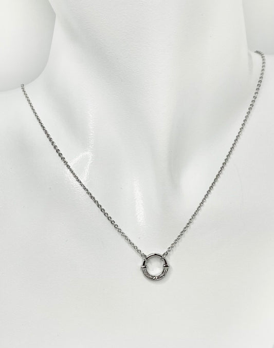 Circle Pave Pendant Short Chain Necklace