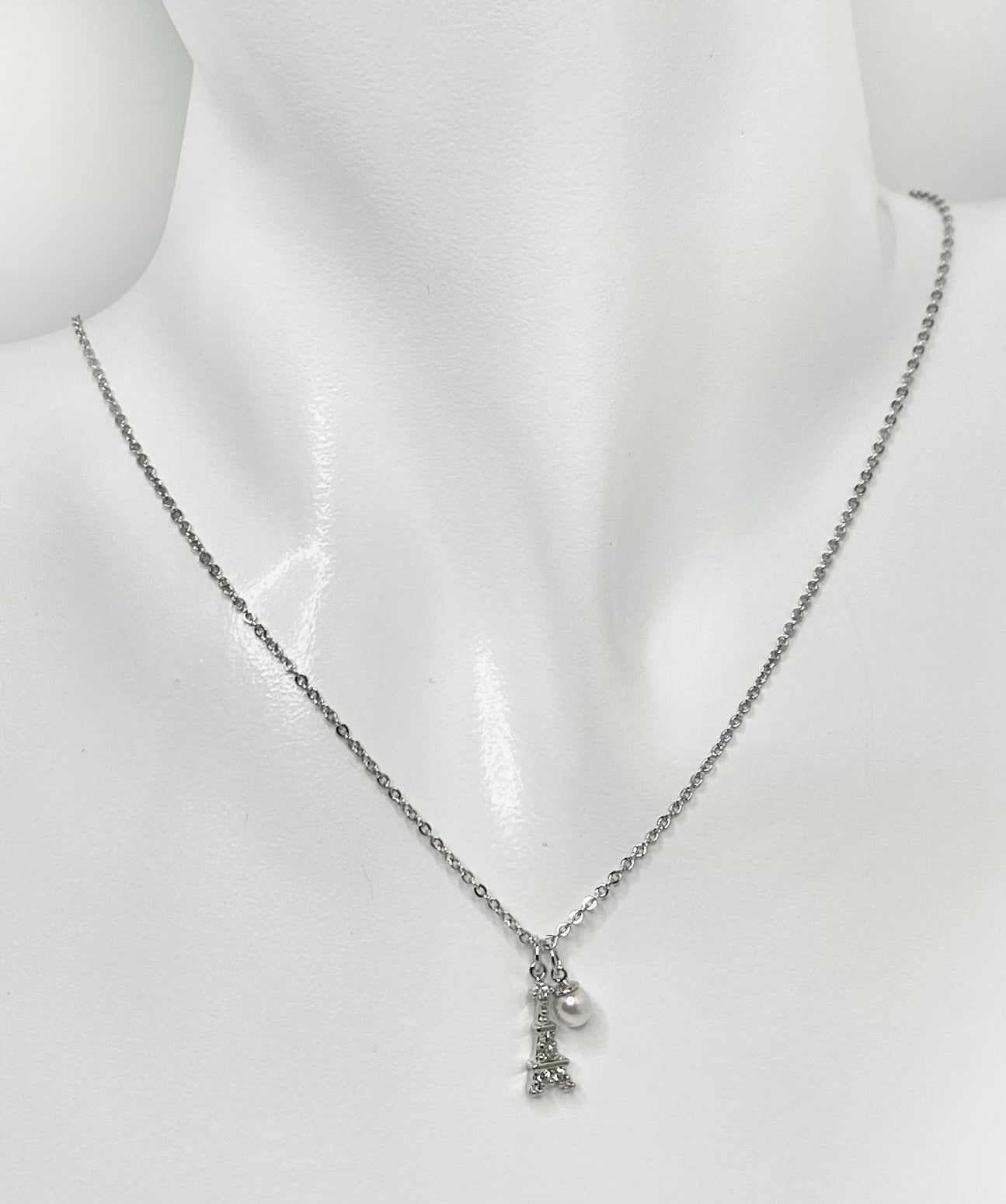 Eiffel Tower Pave Pendant Short Chain Necklace