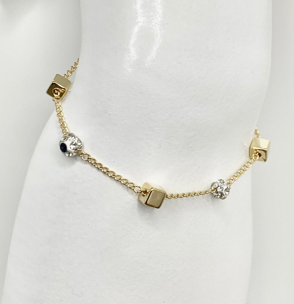 Cube And Pave Ball Anklet