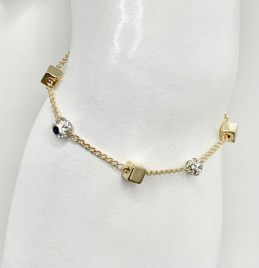 Cube And Pave Ball Anklet